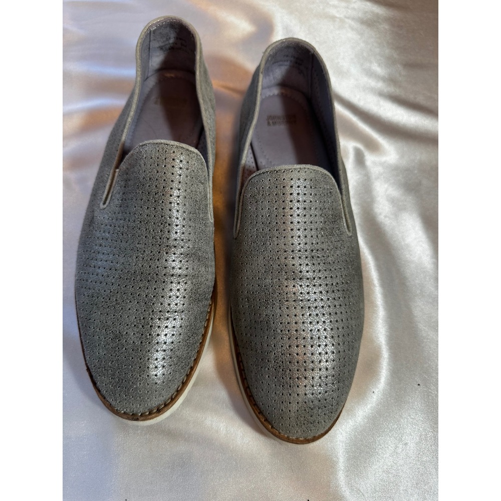 Johnston & Murphy Womens Metallic Grey Perforated Suede Loafers 78-12900 Size 9M